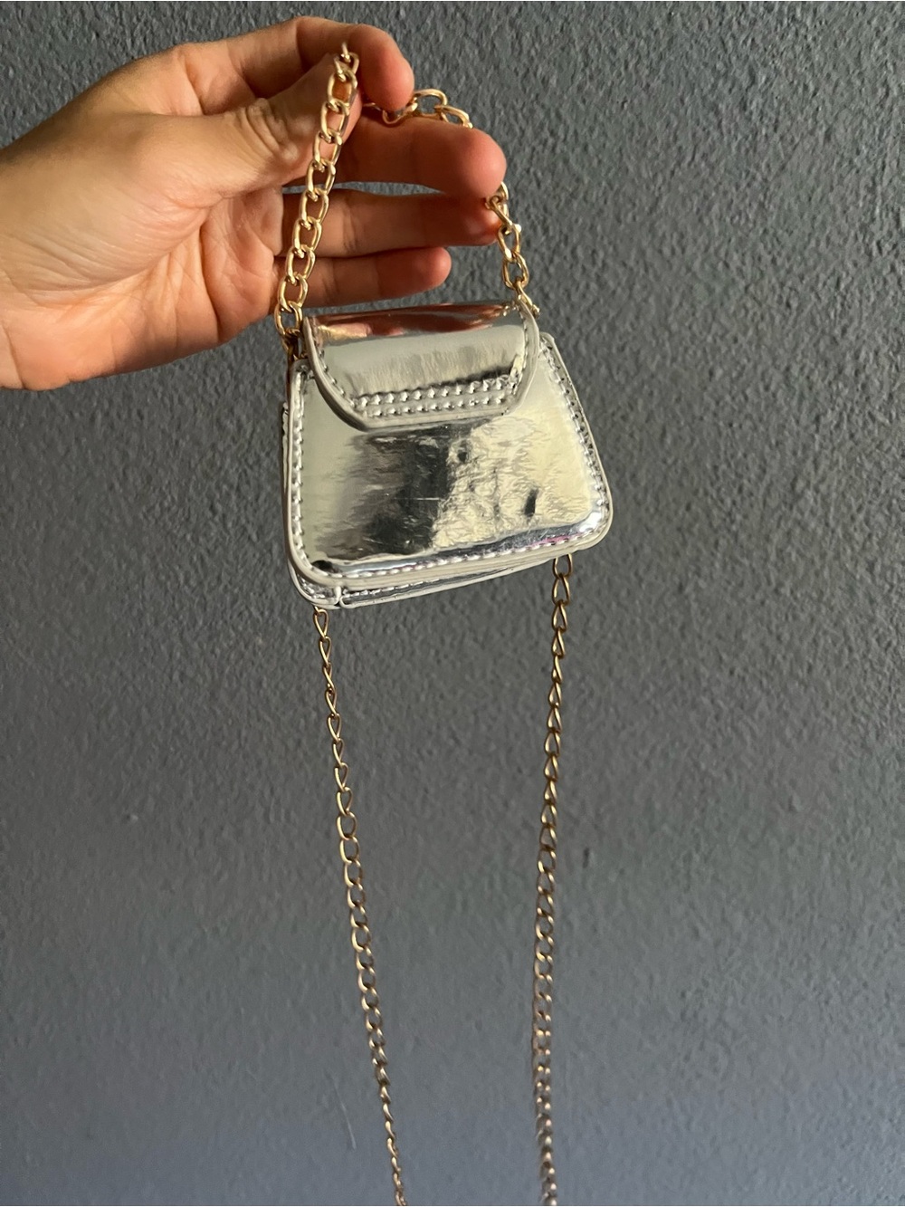 Silver coins Mini Crossbody Bag with Gold Chain - Picture 7 of 7